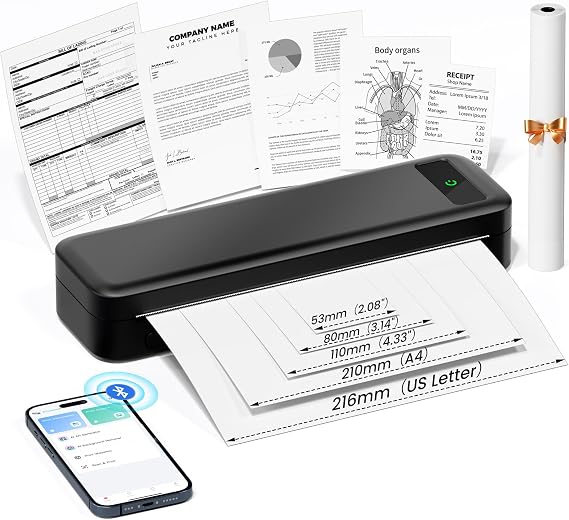 Portable Printers Wireless for Travel, A285M Small Inkless Thermal Printer