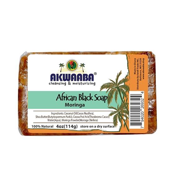 AKWAABA African Black Soap | Moringa | Bar Soap | 4 oz | For Face & Body