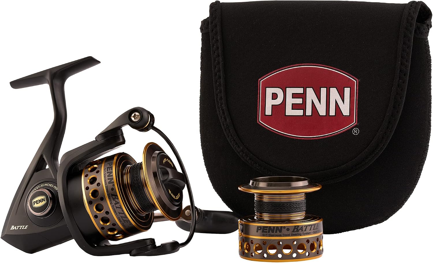 PENN Combat Spinning Reel Set, Size 5000, Spool Cover and Replacement Anodized Aluminum Reel, RightLeft Handle Position, HT-100 Front Drag System