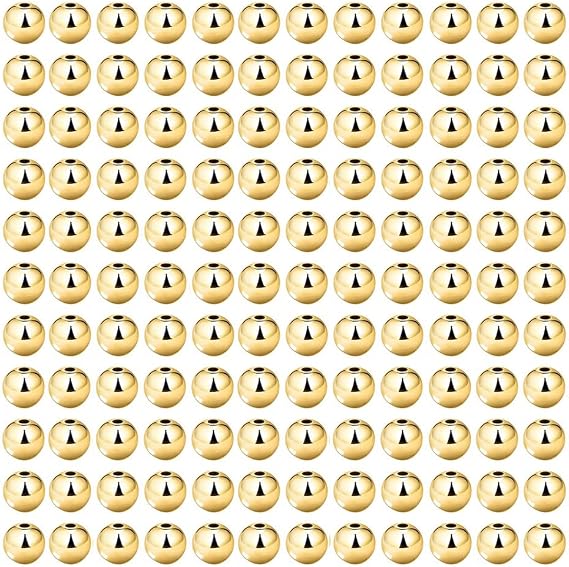 200pcs Gold Smooth Round Spacer Beads - Gold Plated Brass, Tarnish Resistant, Seamless Loose Connector Beads for DIY Bracelet Jewelry Making (4mm/0.16 inch)