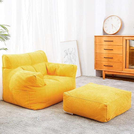 Sofa Lazy Sack Cover (No Filler) Square with armrests, for Stuffed Animals Dolls or Foam for Kids, Adults, Couples Sofa Sack Ultra Soft Bean Bag Chair,Yellow,Adult
