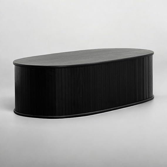 Stream Coffee Table, Modern Oval Wooden Center Table with Vertical Groove Design, Stylish Living Room Decor, Contemporary Minimalist Style for Home and Office, Easy Assembly - Burnt Black