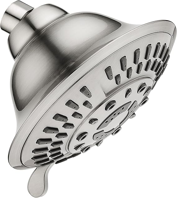 BRIGHT SHOWERS Shower Head High Pressure Rain Showerhead 5 Spray Setting Fixed Shower Head Angle Adjustable Bathroom Showerhead, Brushed Nickel
