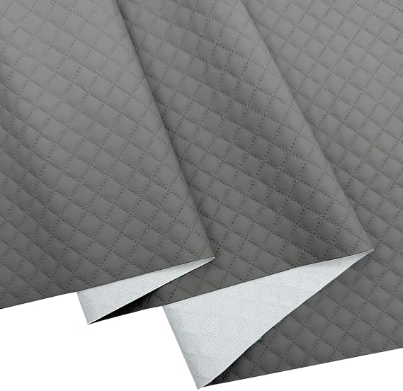 Soft FauxLeather Fabric 16 x 54 Inches Quilted Plaid Upholstery Vinyl for Motorcycle Sofa Bags Chairs Car Seats Upholstery DIY Crafts (Gray)