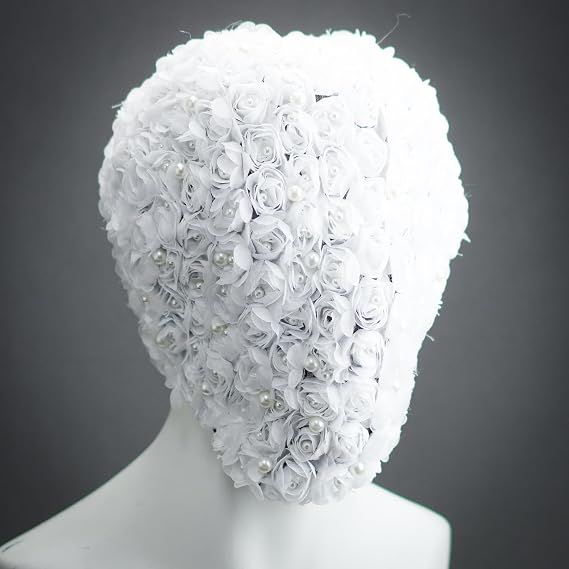 Spike Mask Studded Full Face Mask Cover Halloween Masquerade Mask Spikes Steampunk Haute Couture Ski Mask (White Florals (No Rivet Spikes))