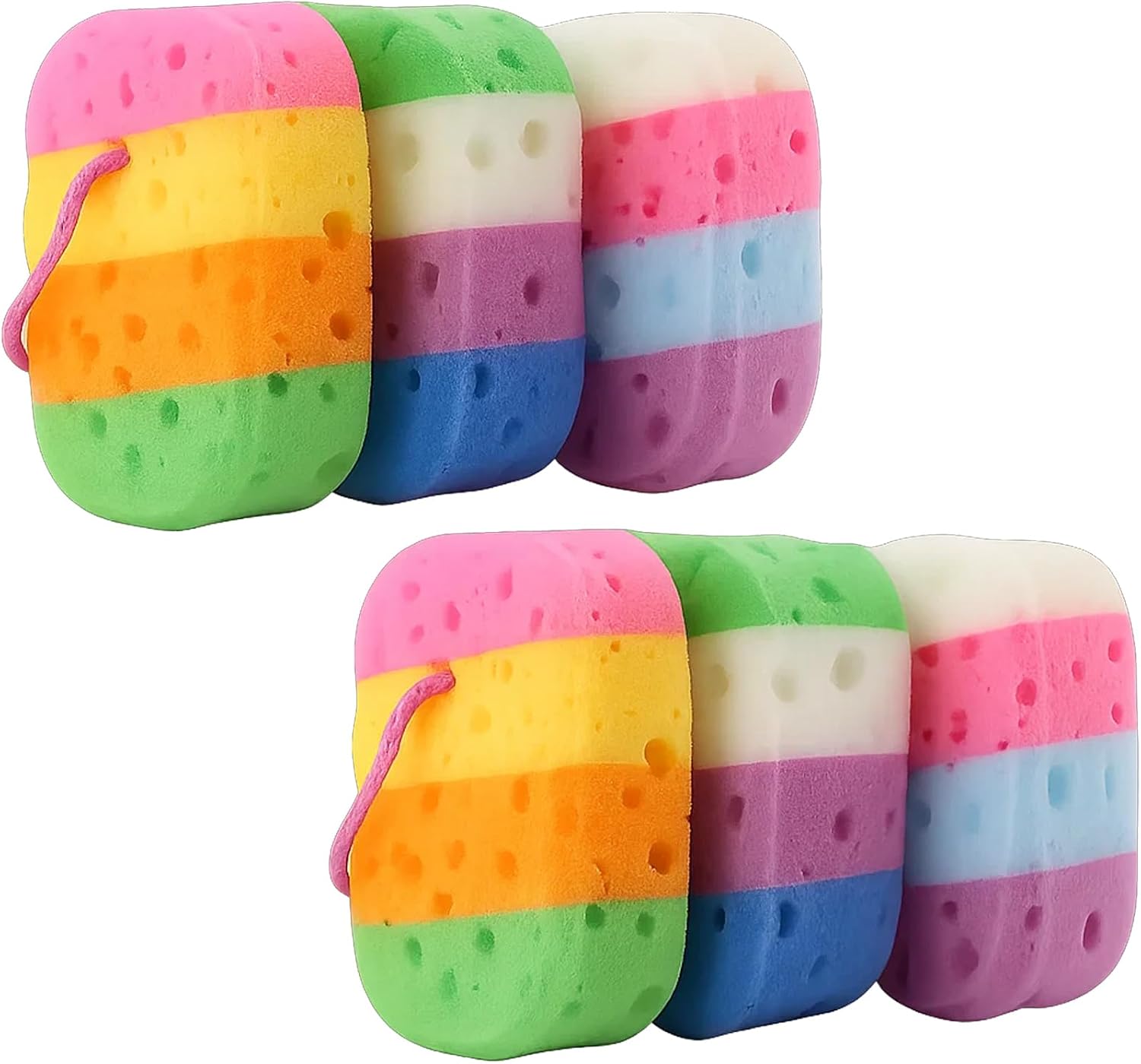 6 Pcs Bath Sponge, Soft Bath Sponges for Adults and Kids, Gentle Exfoliating Body Sponge for Sensitive Skin, Colorful Shower Sponges for Daily Use, 14x9x5 cm