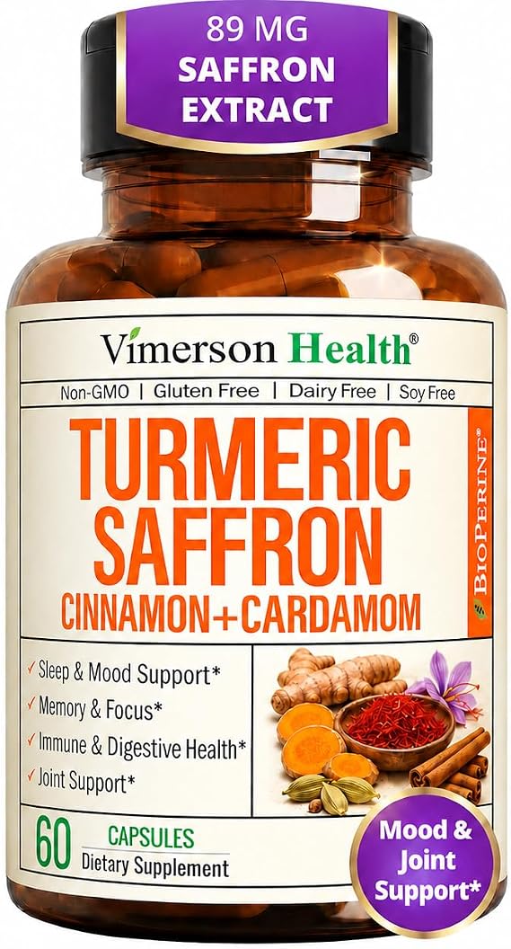 Saffron Supplements w/Saffron Extract 89mg + 1000mg Turmeric Curcumin 60Ct