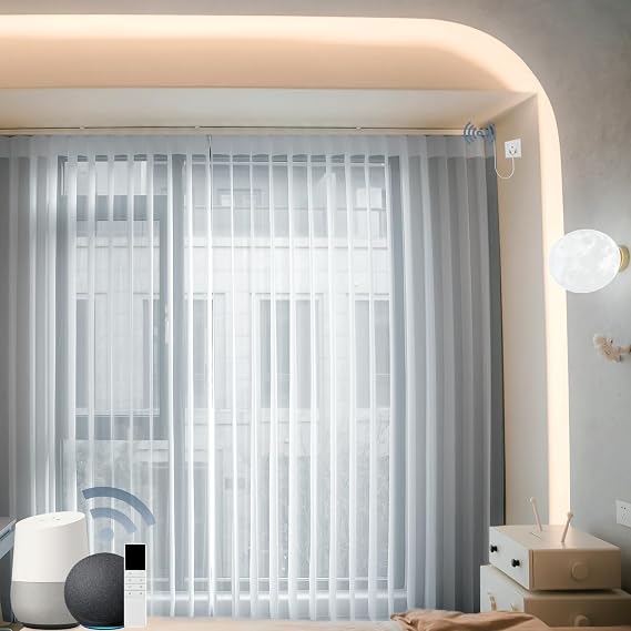 Custom Motorized Sheer Vertical Blinds for Windows, Light Grey