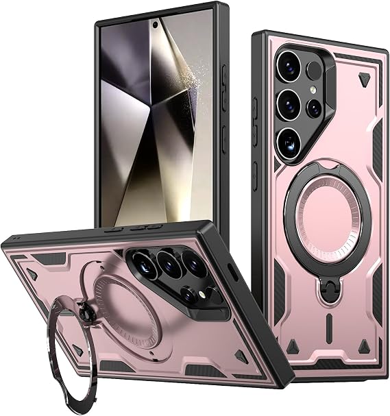for Samsung S25 Ultra Cases, ShockArmor Military-Grade Rugged Phone,Kickstand,Mag net, Slim,Scratch-Resistant, Precise Cutouts, Anti-Slip Grip,Durability,Protective Covers,Pink