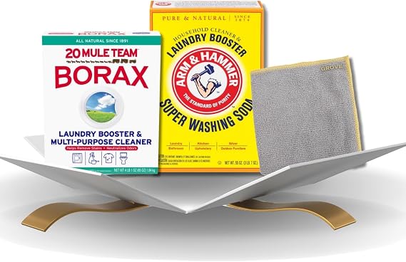 Borax Detergent Booster/Household Cleaner Powder 4 lb + Detergent Booster/Household Cleaner Powder 55 oz Bundle Microfiber Cloth - Universal Cleaning Power for Laundry, Appliances & More - (3 Items)