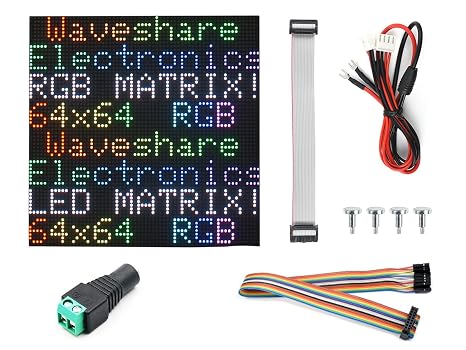 Waveshare RGB Full-Color LED Matrix Panel, 2mm Pitch, 6464 Pixels, Adjustable Brightness, Compatible with Raspberry Pi 5/4B/3B/Zero/Zero W/Zero 2W/Pico/Pico W/Pico WH
