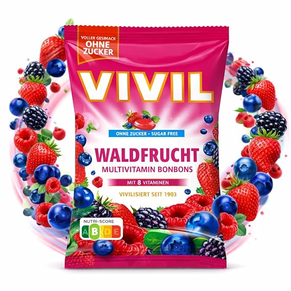 VIVIL Forest Fruit Multivitamin Candies With Vitamin C, E, B12, B6, Sugar and Gulten-Free, 120g / 4,23 Oz