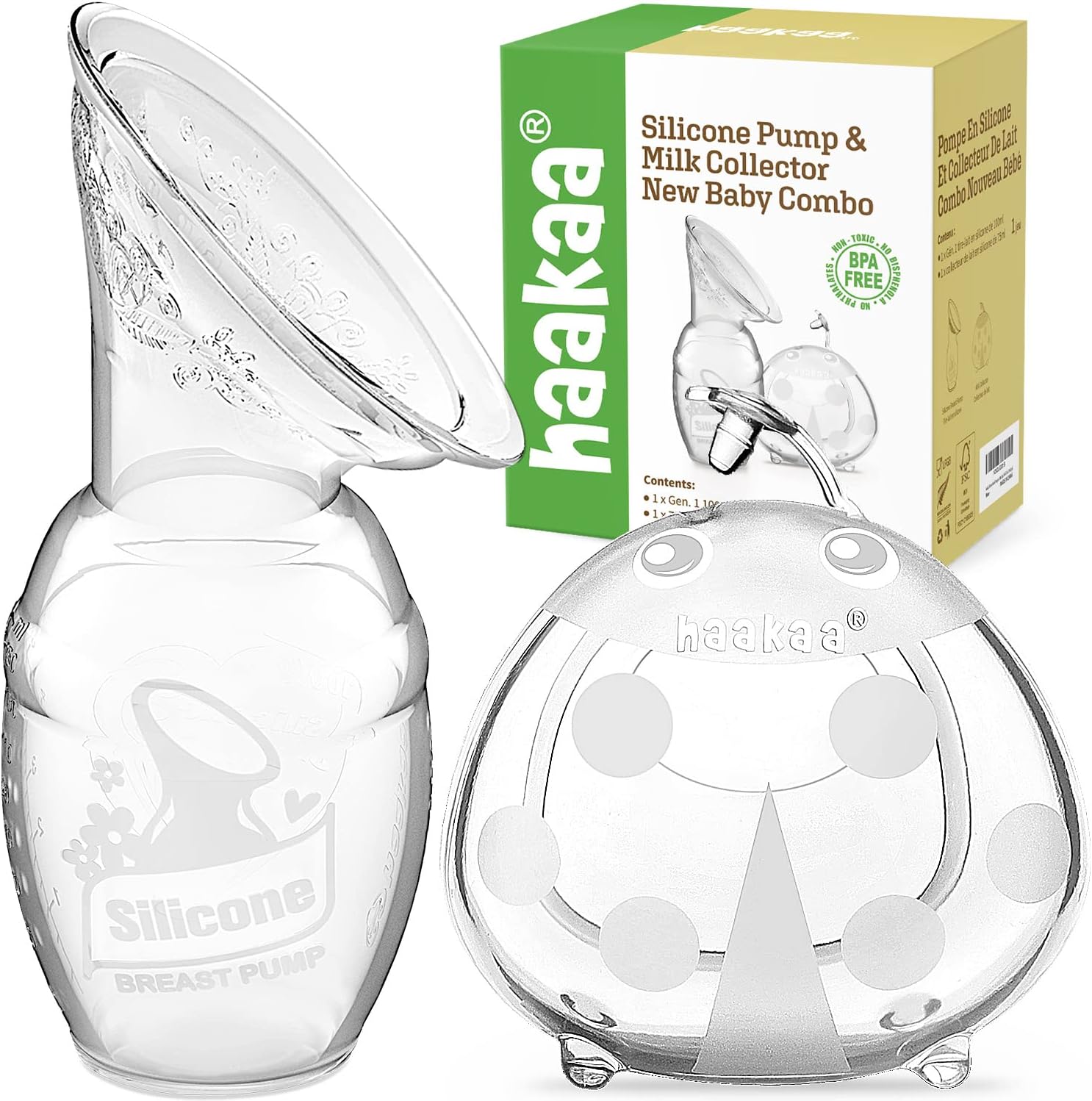 haakaa Manual Breast Pump & Ladybug Breast Milk Collector Combo for Collecting Breastmilk, BPA Free
