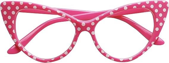 ShadyVEU High Pointed Polka Dot Cat Eye Glasses Clear Non Prescription Lens Lolita 50s Greaser Retro Sunglasses