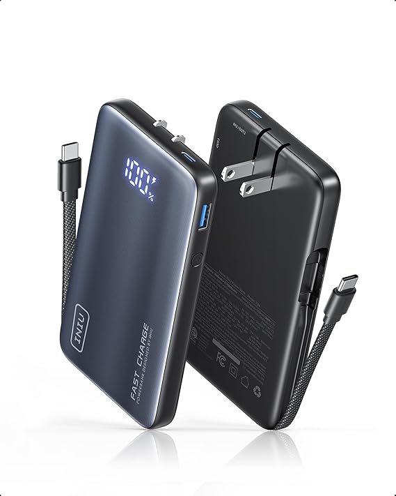 INIU 45W Fast Charging Portable Charger, 10000mAh with Built in Wall Plug
