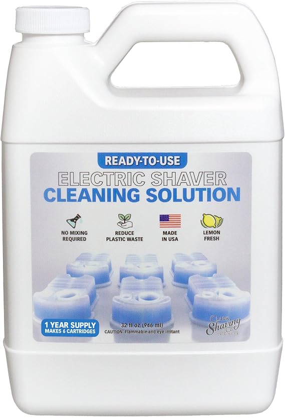 Clark Shaving Co. Cleaning Solution for Braun Clean & Renew, 32 oz | Compatible with Braun Clean & Renew shaver cleaning systems.