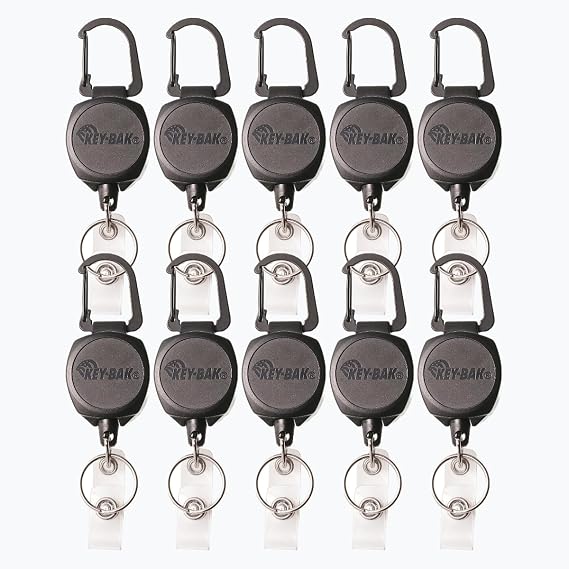 Key-Bak Sidekick Professional Heavy Duty Self Retracting ID Badge/Key Reel with Retractable Kevlar Cord, 24" Black (10 Count)