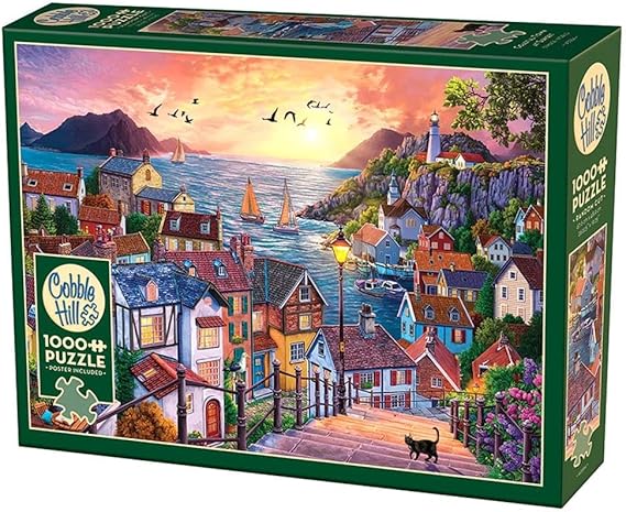 Cobble Hill 1000 Piece Puzzle - Coastal Town at Sunset- Sample Poster Included