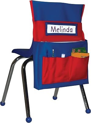 Carson Dellosa 15W x 19H Blue and Red Chairback Buddy, Desk Chair Back Pocket Organizer for School Supplies With Name Tag, Classroom Organization and Storage