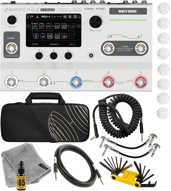 Hotone Ampero II Stage Multi-Effects Pedal Processor Guitar Amp Modeler Cab Simulation Dual Effect Chains w/FX Loop MIDI I/O Stereo OTG USB Audio Interface Tonebird MXR Cable, Tool, Case Bundle MP-380