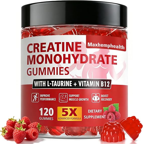 Creatine Gummies for Women, 5g Creatine Monohydrate, 120 Count | Creatine for Women with 5g per Serving, Raspberry Taste, Vegan-Friendly Chewables for Daily Workout Routines