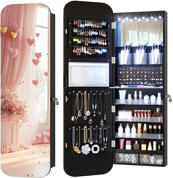 Vlsrka 47.2" Wall/Door Mounted Jewelry Cabinet Organizer Armoire W/Mirror