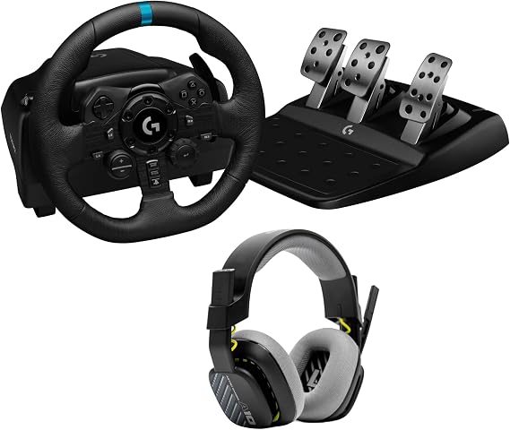 Logitech G G923 TrueForce Sim Racing Wheel & Pedals +A10 Wired Headset PS5