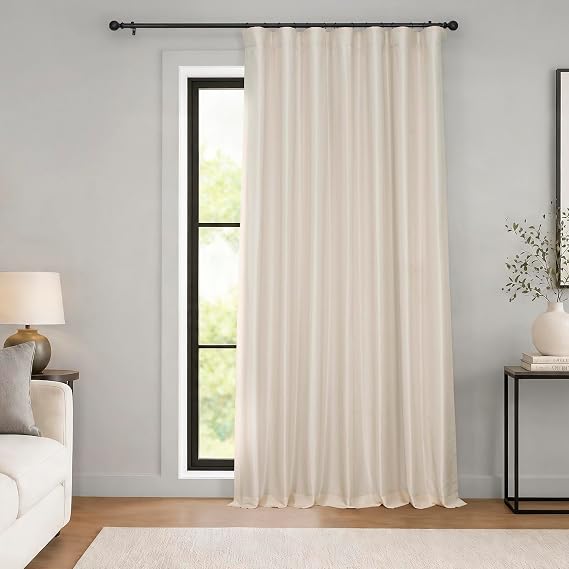 HPD Half Price Drapes Extra Wide Faux Silk Blackout Curtains 84 Inches Long for Bedroom & Living Room Vintage Textured Blackout Curtain (1 Panel), 100W x 84L, Off White
