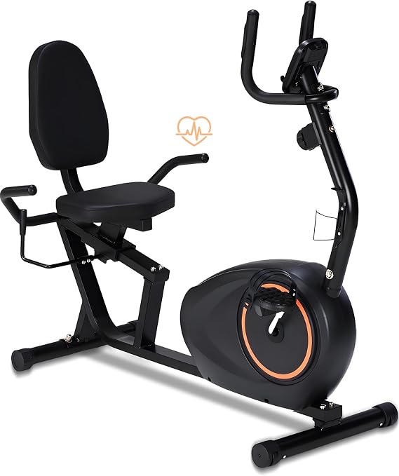 Kawnina Recumbent Exercise Bike for Home with Quiet 16 Levels Magnetic Resistance, Recumbent Bike for Seniors & Adults with 400LBS Weight Capacity, Large Comfortable Seat, Backlit LCD Monitor, and Pulse Sensor