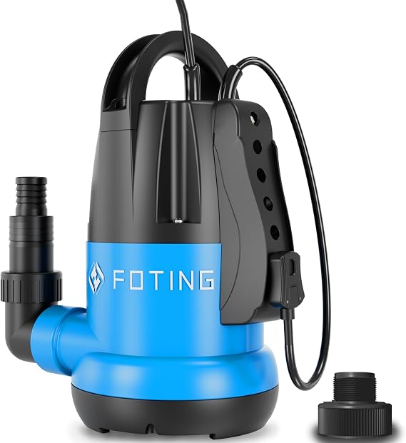 FOTING Sump Pump 1HP Clean/Dirty Submersible Water Pump,4600GPH Utility Pump Thermoplastic Electric Portable Transfer Water Pump for Swimming Pool Pond Basement with 10ft Power Cord,Auto