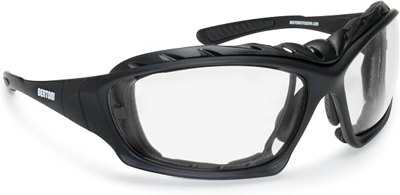 Bertoni Motorcycle Goggles Padded Glasses Photochromic Lens Removable Optical RX Clip Interchangeable Arms and Strap mod 366