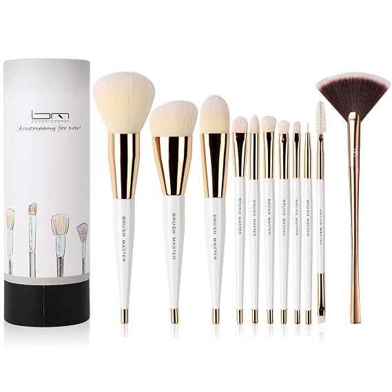 Makeup Brushes Set for Fan Brush Kabuki Foundation, Eyeshadow, Blush, Blending, Lip, Full Face Cosmetic Kit w/Brush Holder,11Pcs