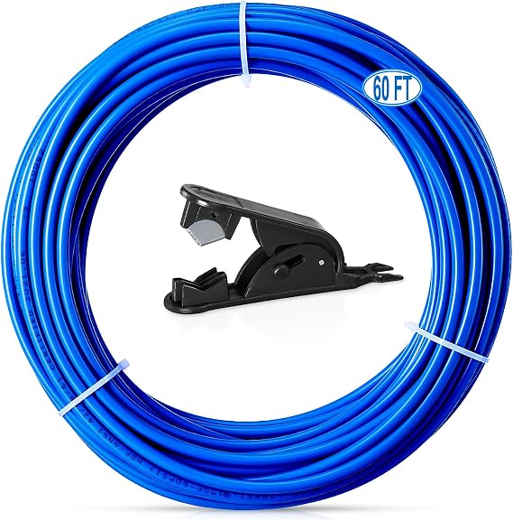 60FT 1/4"O.D.RO Water Tubing,NSF Certified Hose for RO Filter System,Blue