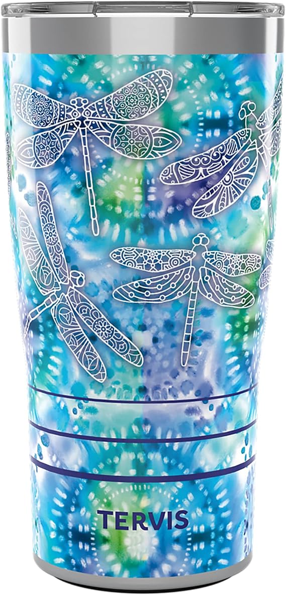 Tervis Traveler Tie Dye Dragonfly Triple Walled Insulated Tumbler Travel Cup Keeps Drinks Cold & Hot, 20oz, Stainless Steel