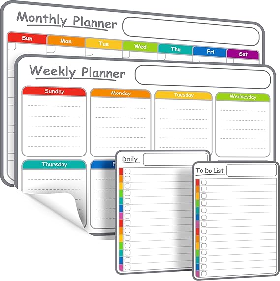 4-Pack Dry Erase Calendar & Whiteboard Planner Set, Non-Magnetic