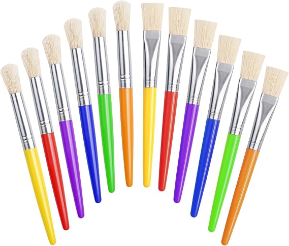 Joyooss Paint Brushes for Kids, 12 Pcs Round/Flat Large Kids Paint Brushes