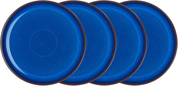 Denby - Imperial Blue Coupe Dinner Plates Set of 4-10.25in Large Dinnerware, Lunch Plates For Everyday Use - Ceramic Stoneware Tableware - Dishwasher Safe & Microwave Safe - Scratch, Chip Resistant