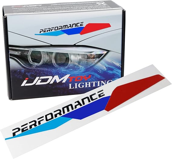 iJDMTOY Iconic 3-Color Stripe w/Black Lettering Vinyl Sticker Compatible with BMW Hood Corner, Front Road Illuminating Light Eyebrow