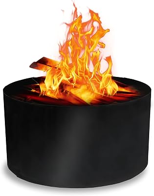 Simond Store Portable Fire Pit Ring Liner, 48 Inch Diameter 12 Inch Height - No Bottom 2mm Thick Heavy Duty Steel Round Fire Pit Insert for Outdoor Garden Patio Camping Bonfire Black