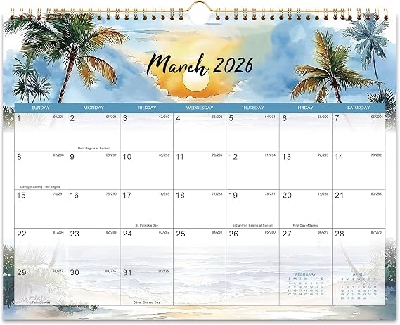 2026 Calendar - 2026 Wall Calendar, January - December Wall Calendars, 14.8'' x 11.6'', with Julian Dates, Hanging Hole, Thick Paper