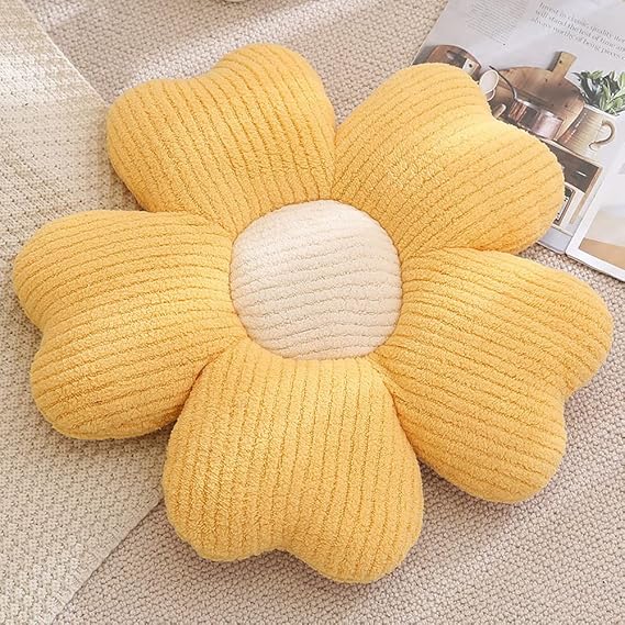 Cherry Blossom Flower Pillow Creative Kawaii Sakura Shaped Pillow Sitting Cushion Flower Floor Pillow Floor Cushion Decorative Plush Flower Butt Tatami Pillow for Bed Sofa Car (Yellow,19.6 inch)