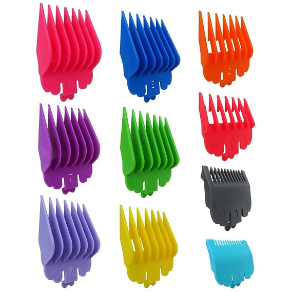 10 Pack Clipper Guards Set Replacement Fits for Limural K11S/ Novah HCL-001/ Surker K7S/K9C/K9S - 1/16" to 1", Colorful, Updated by Loner