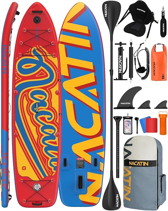 12' Extra Large Inflatable Stand Up Paddle Board with Seat, Wide 36" SUP Board for Adults & Family, with Single/Double Paddle, Kayak Seat, Pump, Stable Wide Platform for Beginners, Lake,River