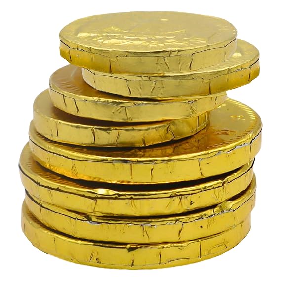 Set of 60 Assorted Chocolate Coins Realistic Gold Foil Wrapped Quarters & Kennedy Half Dollar Candy Treats For St Patrick's Day, Easter, Halloween, Classrooms, Scavenger Hunts & More!