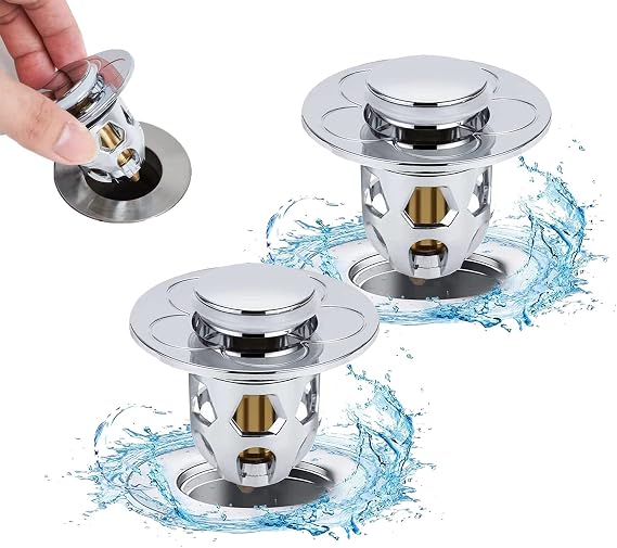 2pcs Flixfilter Drain, Flixs Filter Sink Stopper - Holuvo Sink Stopper, Universal Pop Up Bathroom Sink Stopper for Kitchen, Tub, Basin (Silver)