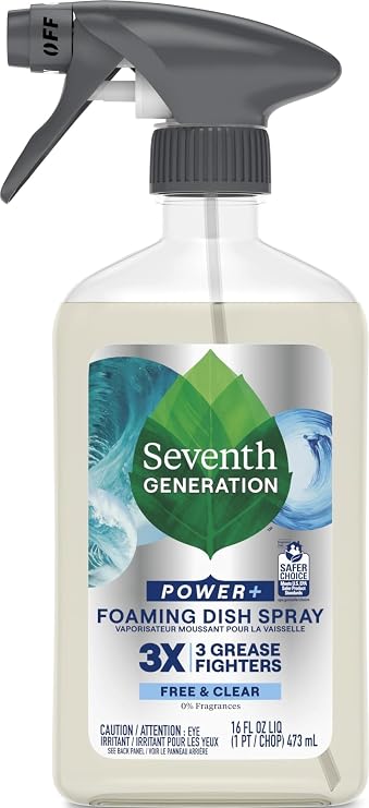 Seventh Generation Foaming Dish Spray, 3X Grease Fighters, Free & Clear, 16 Fl. Oz.