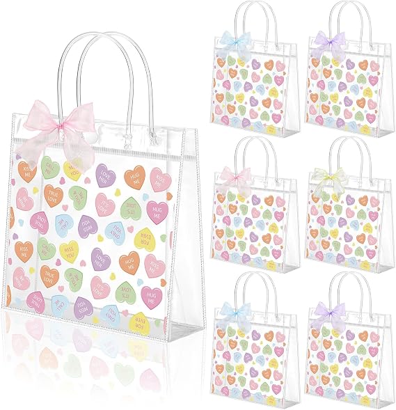 Tinlade 24 Pcs Clear Gift Bag, Conversation Heart, Multicolor