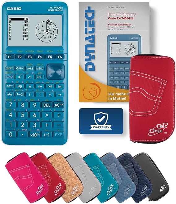 Casio FX-7400GIII Graphing Calculator with CalcCase Protective Case and Book - Classic Set (Red)