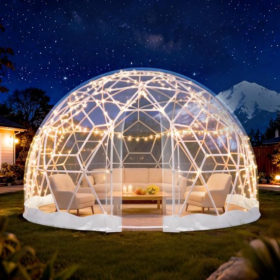 Garden Dome Tent with Clear Cover, Waterproof, Lights, Window for Outdoor