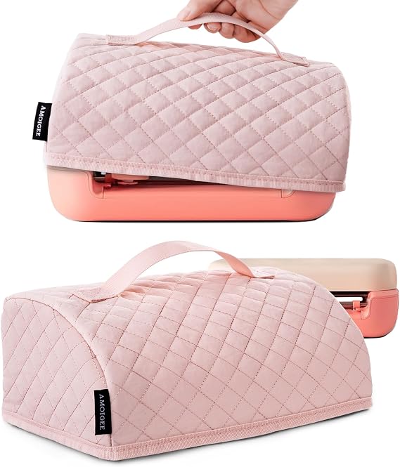 Quilted Dust Cover Compatible with Cricutt Joy 2, Protective Machine Cover with Handle, Pink Craft Cutting Machine Protector for Dust, Scratches & Craft Room Organization